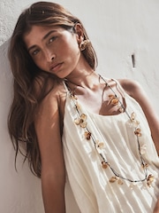 Brown Resin Flower Rope Long Necklace - Image 1 of 6