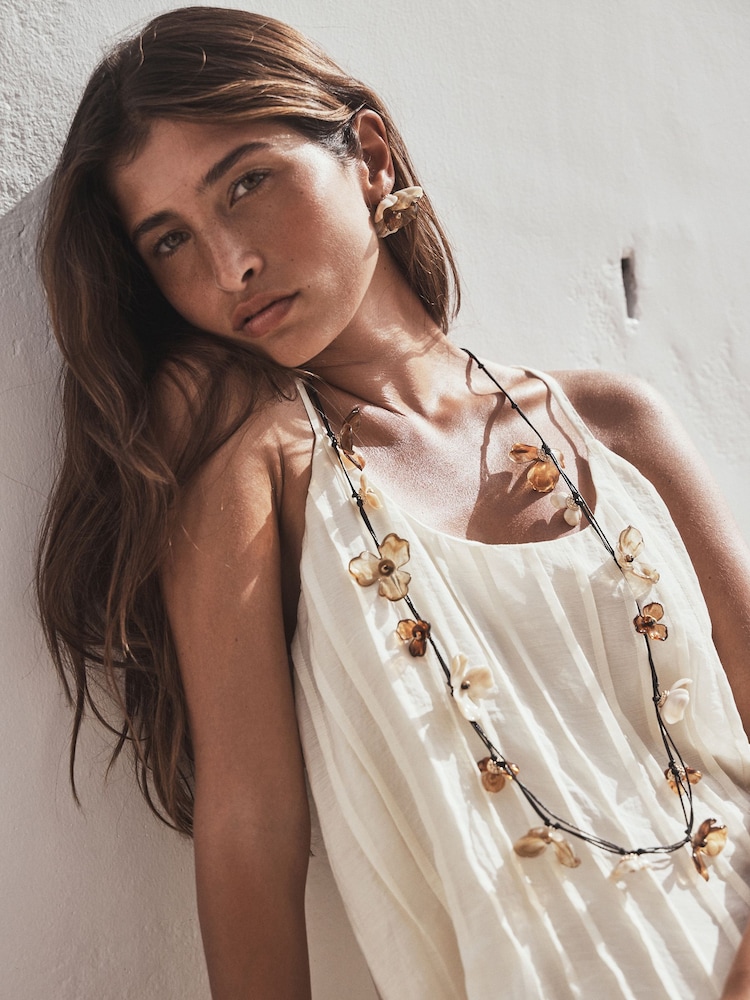 Brown Resin Flower Rope Long Necklace - Image 1 of 6