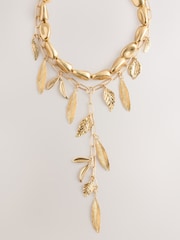 Gold Tone 2 Layer Feather Long Y Necklace - Image 4 of 6