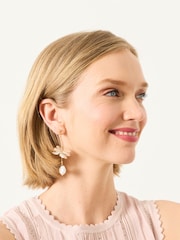 FatFace Gold Tone V and A Statement Floral Earrings - Image 1 of 4