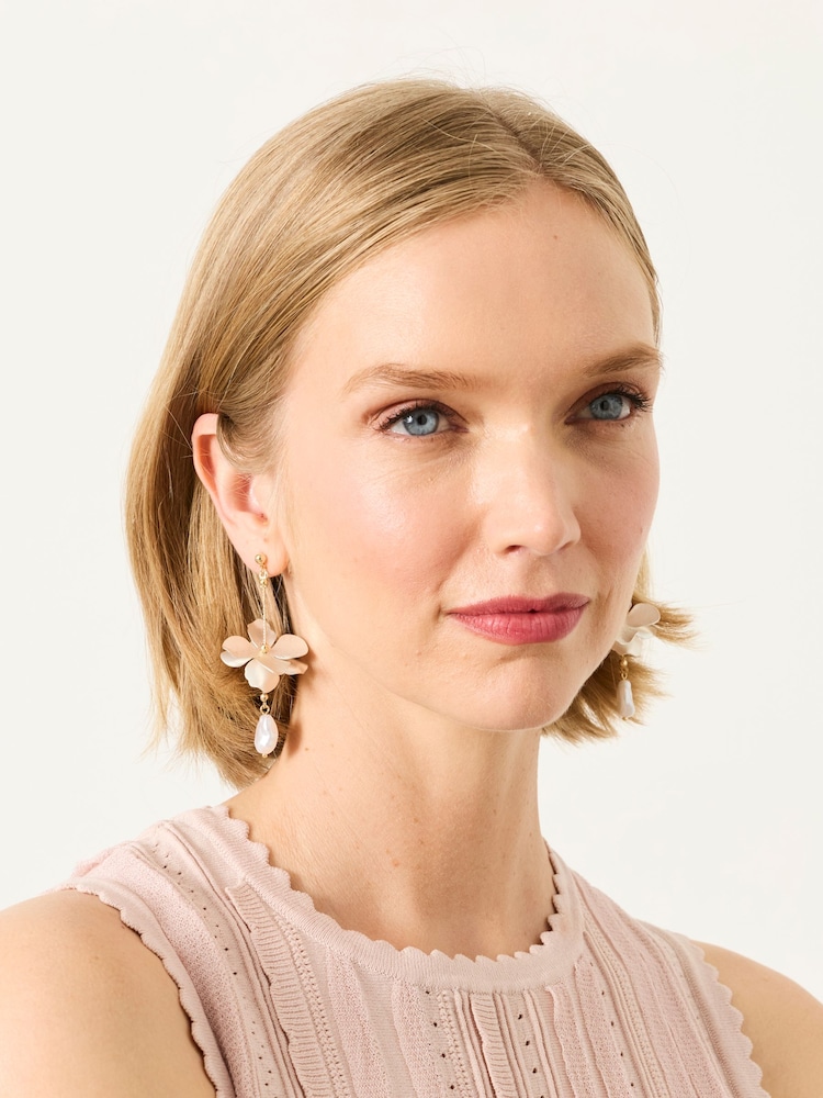 FatFace Gold Tone V and A Statement Floral Earrings - Image 2 of 4