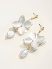 FatFace Gold Tone V and A Statement Floral Earrings - Image 4 of 4