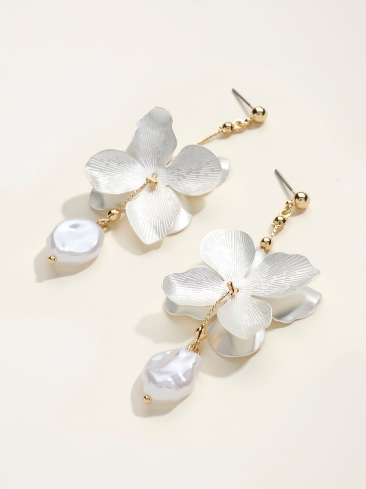 FatFace Gold Tone V and A Statement Floral Earrings - Image 4 of 4