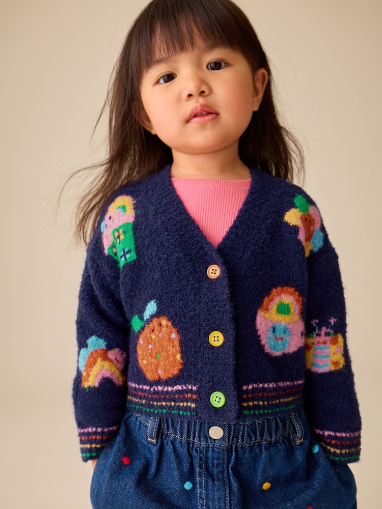 Navy Fun Character V-Neck Cardigan (3mths-7yrs) - Image 1 of 7