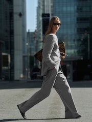 Light Grey Tailored Wide Leg Trousers - Image 1 of 8