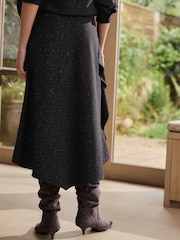 Grey Fleck - N. Premium Asymmetric Drape Midi Skirt - Image 3 de 7