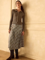 Neutral Check Midi Kilt Skirt - Image 2 of 8