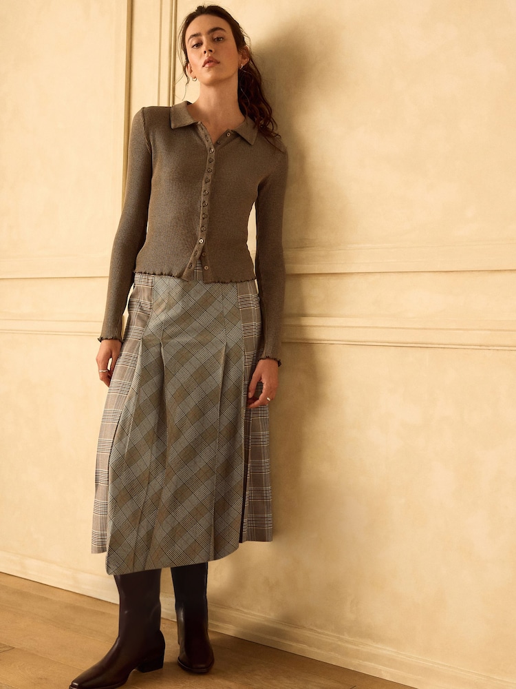 Neutral Check Midi Kilt Skirt - Image 2 of 8