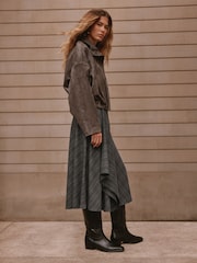 Grey Check Asymmetric Drape Midi Skirt - Image 3 of 8