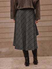 Grey Check Asymmetric Drape Midi Skirt - Image 4 of 8