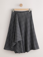Grey Check Asymmetric Drape Midi Skirt - Image 6 of 8