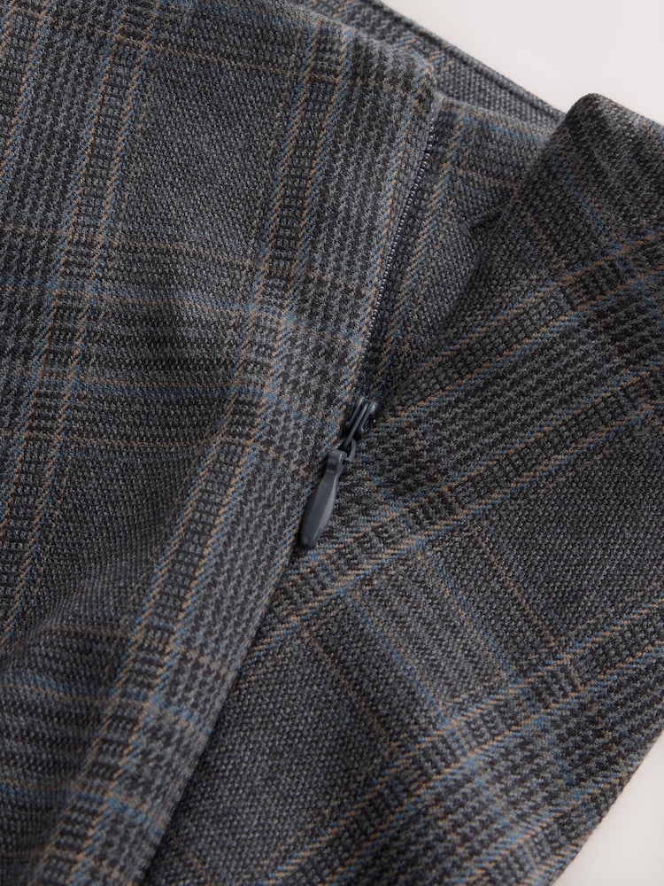Grey Check Asymmetric Drape Midi Skirt - Image 8 of 8