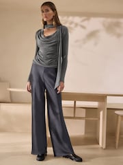 Grey N. Premium Satin Wide Leg Trousers - Image 1 of 4