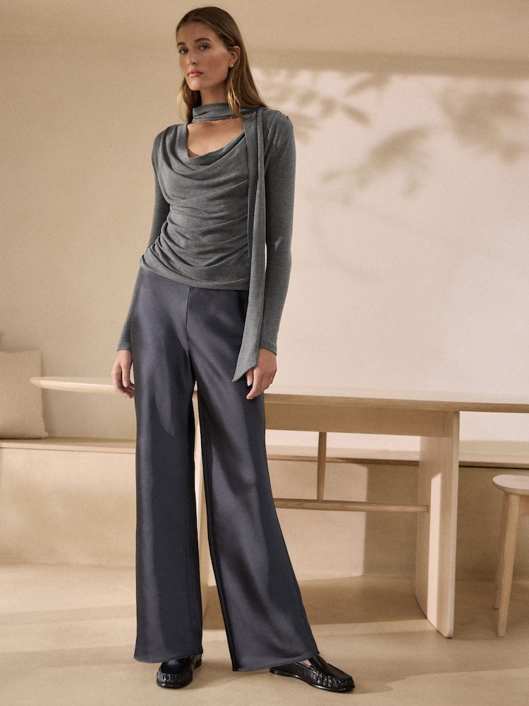 Grey N. Premium Satin Wide Leg Trousers - Image 1 of 4 Grey N. Premium Satin Wide Leg Trousers - Image 1 of 4