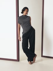 Black Tailored Triple Pleat Wide Leg Trousers - Image 1 of 5