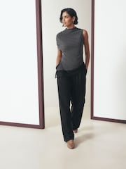 Black Tailored Triple Pleat Wide Leg Trousers - Image 2 of 5