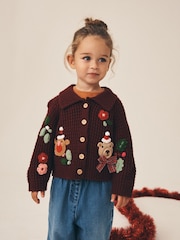 Berry Robin and Bear embroidered Christmas Cardigan (3mths-7yrs) - Image 1 of 5
