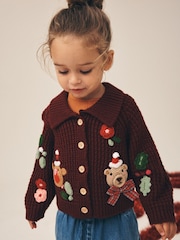 Berry Robin and Bear embroidered Christmas Cardigan (3mths-7yrs) - Image 2 of 5