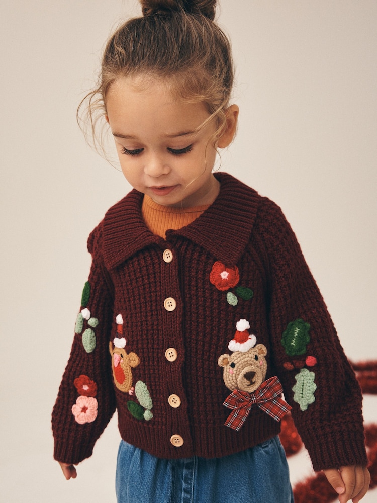Berry Robin and Bear embroidered Christmas Cardigan (3mths-7yrs) - Image 2 of 5 Berry Robin and Bear embroidered Christmas Cardigan (3mths-7yrs) - Image 2 of 5