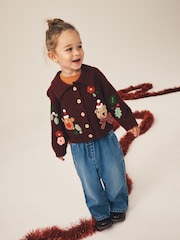 Berry Robin and Bear embroidered Christmas Cardigan (3mths-7yrs) - Image 3 of 5