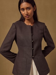 Bruin - Kraagloze getailleerde blazer - Afbeelding 1 van 8