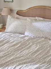White Ditsy Floral Ruched 200 Thread Count Duvet Cover and Pillowcase Set - Image 3 of 5