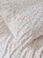White Ditsy Floral Ruched 200 Thread Count Duvet Cover and Pillowcase Set - Image 4 of 5