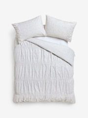 White Ditsy Floral Ruched 200 Thread Count Duvet Cover and Pillowcase Set - Image 5 of 5