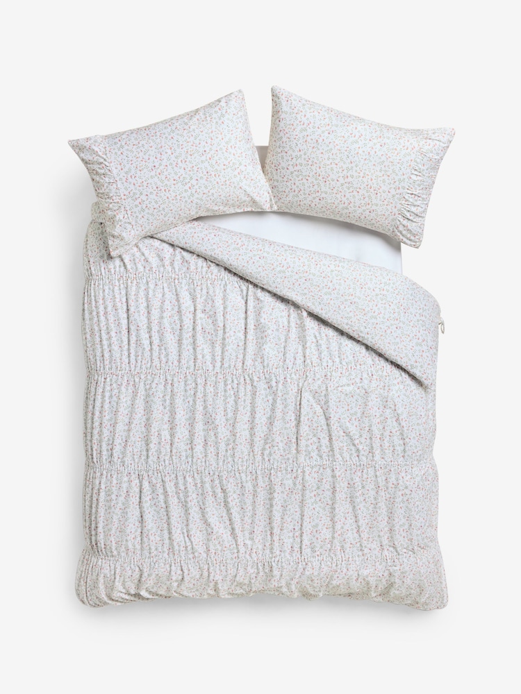 White Ditsy Floral Ruched 200 Thread Count Duvet Cover and Pillowcase Set - Image 5 of 5 White Ditsy Floral Ruched 200 Thread Count Duvet Cover and Pillowcase Set - Image 5 of 5