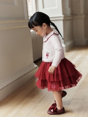 Светло-бежевый и бордово-красный - Embroidered Cardigan and Skirt Set (3mths-10yrs) - Изображение 2 8