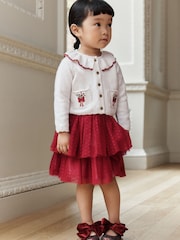 Светло-бежевый и бордово-красный - Embroidered Cardigan and Skirt Set (3mths-10yrs) - Изображение 3 8