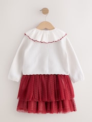 Светло-бежевый и бордово-красный - Embroidered Cardigan and Skirt Set (3mths-10yrs) - Изображение 6 8