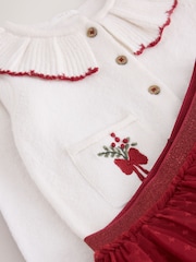 Светло-бежевый и бордово-красный - Embroidered Cardigan and Skirt Set (3mths-10yrs) - Изображение 8 8