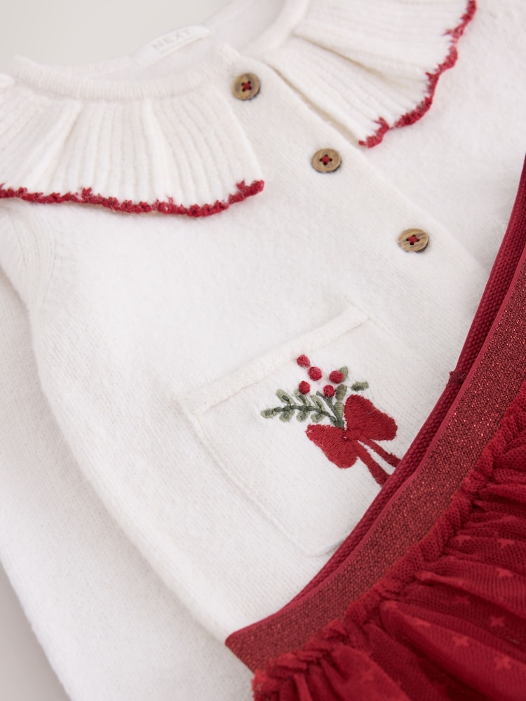 Светло-бежевый и бордово-красный - Embroidered Cardigan and Skirt Set (3mths-10yrs) - Изображение 8 8 Светло-бежевый и бордово-красный - Embroidered Cardigan and Skirt Set (3mths-10yrs) - Изображение 8 8