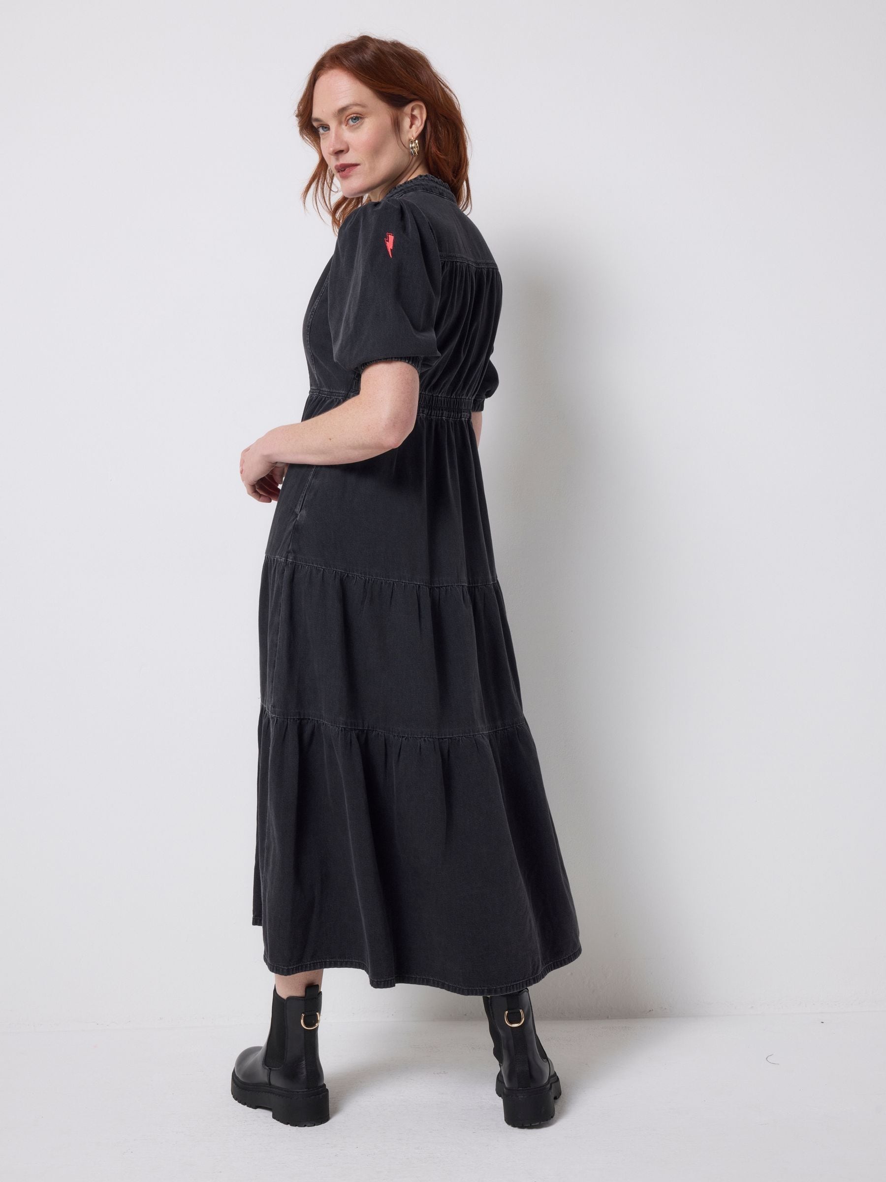 Buy SCAMP & DUDE Black Denim Zip Front Midi Tiered Dress from Next USA
