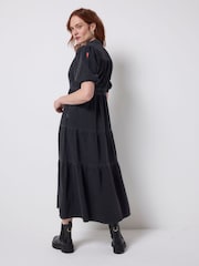 SCAMP & DUDE Black Denim Zip Front Midi Tiered Dress - Image 2 of 4