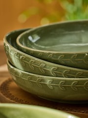 Laura Ashley Set of 4 Green Embossed Pasta Bowls - Image 4 of 6