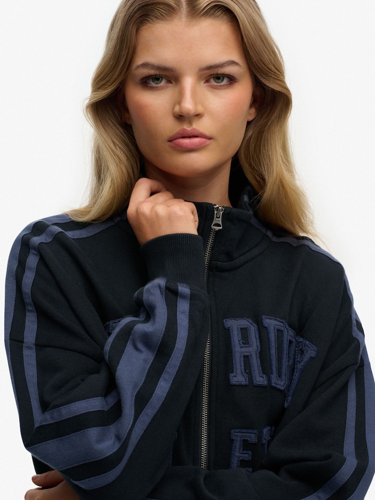 SUPERDRY Blue Athletic Essentials Applique Loose Zip Track Top - Image 2 of 4 SUPERDRY Blue Athletic Essentials Applique Loose Zip Track Top - Image 2 of 4