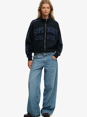 SUPERDRY Blue Athletic Essentials Applique Loose Zip Track Top - Image 4 of 4