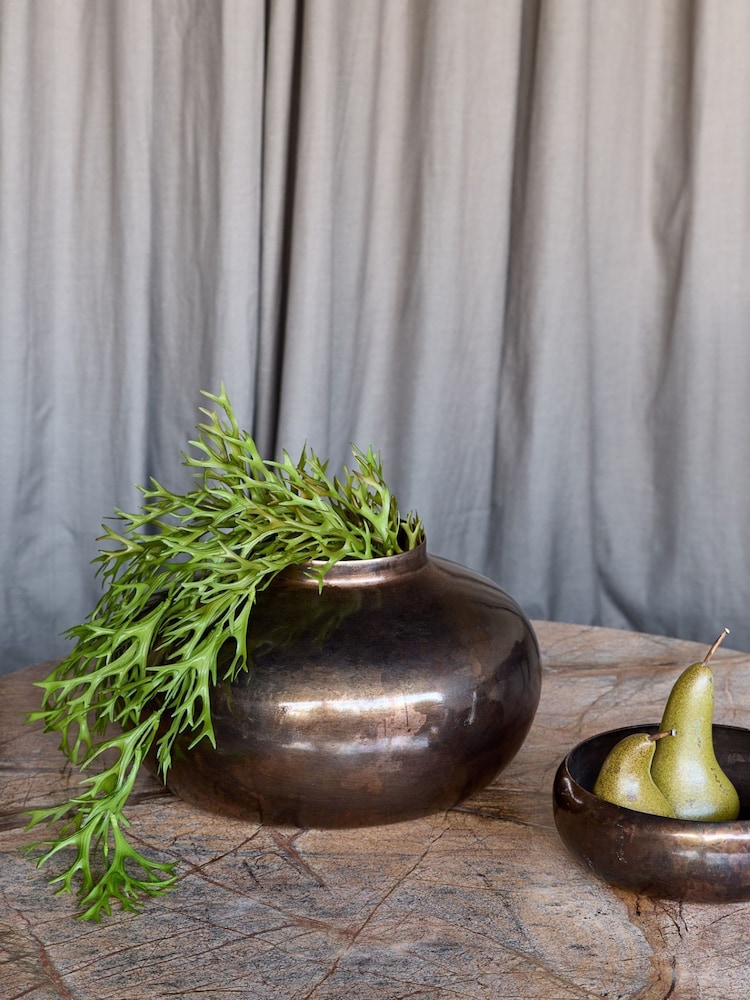 Libra Interiors Bronze Large Tambora Copper Finish Metal Squat Vase - Image 1 of 6