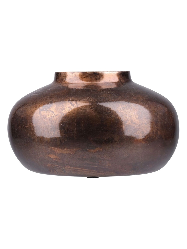 Libra Interiors Bronze Large Tambora Copper Finish Metal Squat Vase - Image 2 of 6 Libra Interiors Bronze Large Tambora Copper Finish Metal Squat Vase - Image 2 of 6