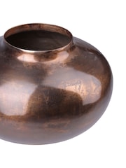 Libra Interiors Bronze Large Tambora Copper Finish Metal Squat Vase - Image 4 of 6