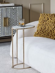 Libra Interiors White Iota Oval Banswara Marble Aged Accent Table - Image 1 of 5