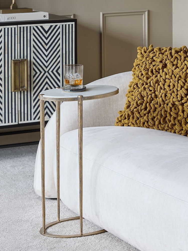 Libra Interiors White Iota Oval Banswara Marble Aged Accent Table - Image 1 of 5 Libra Interiors White Iota Oval Banswara Marble Aged Accent Table - Image 1 of 5