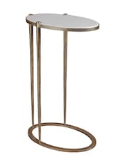 Libra Interiors White Iota Oval Banswara Marble Aged Accent Table - Image 2 of 5