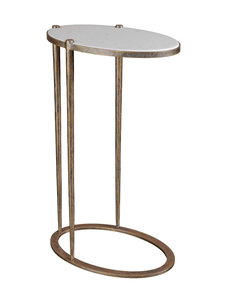 Libra Interiors White Iota Oval Banswara Marble Aged Accent Table - Image 2 of 5 Libra Interiors White Iota Oval Banswara Marble Aged Accent Table - Image 2 of 5