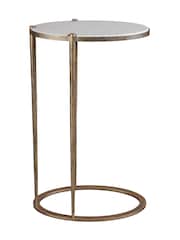 Libra Interiors White Iota Oval Banswara Marble Aged Accent Table - Image 3 of 5