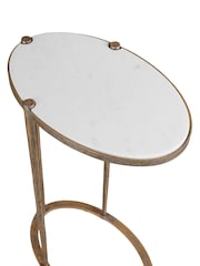Libra Interiors White Iota Oval Banswara Marble Aged Accent Table - Image 5 of 5