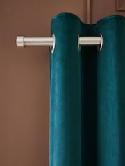 Blue Bright Teal Matte Velvet Blackout/Thermal Eyelet Curtains - Image 1 of 7