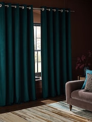 Blue Bright Teal Matte Velvet Blackout/Thermal Eyelet Curtains - Image 5 of 7